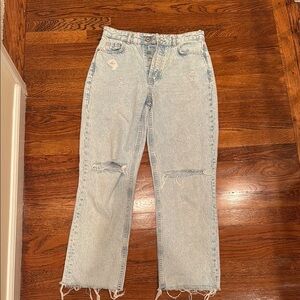 Zara high rise Straight crop Leg Jeans with Distressed Hem